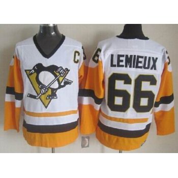 Pittsburgh Penguins #66 Mario Lemieux 1972 White With Yellow Throwback CCM Jersey