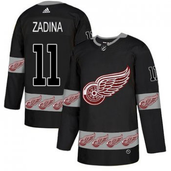 Men's Detroit Red Wings #11 Filip Zadina Authentic Adidas Team Logo Fashion Black Jersey