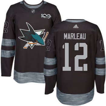 Men's San Jose Sharks #12 Patrick Marleau Black 100th Anniversary Stitched NHL 2017 adidas Hockey Jersey