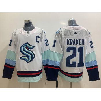 Men's Seattle Kraken #21 Kraken White Stitched Adidas NHL Jersey