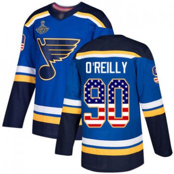 Blues #90 Ryan O'Reilly Blue Home Authentic USA Flag Stanley Cup Champions Stitched Hockey Jersey