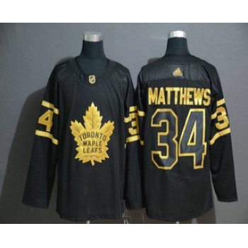 Men's Toronto Maple Leafs #34 Auston Matthews Black Golden Adidas Stitched NHL Jersey