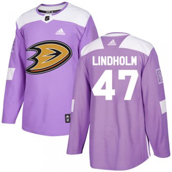 Adidas Ducks #47 Hampus Lindholm Purple Authentic Fights Cancer Stitched NHL Jersey