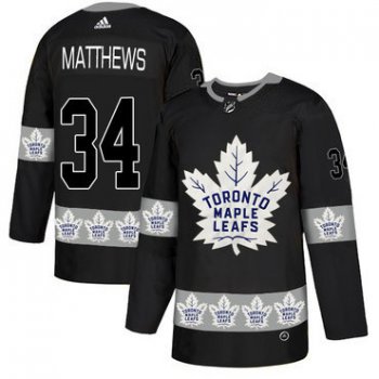 Men's Toronto Maple Leafs #34 Auston Matthews Black Team Logos Fashion Adidas Jersey