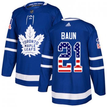 Adidas Maple Leafs #21 Bobby Baun Blue Home Authentic USA Flag Stitched NHL Jersey