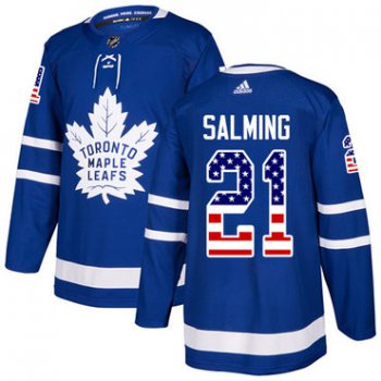 Adidas Maple Leafs #21 Borje Salming Blue Home Authentic USA Flag Stitched NHL Jersey