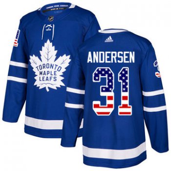 Adidas Maple Leafs #31 Frederik Andersen Blue Home Authentic USA Flag Stitched NHL Jersey