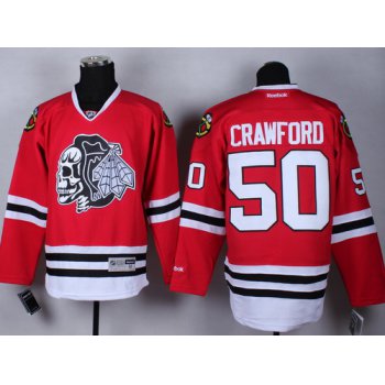 Chicago Blackhawks #50 Corey Crawford Red With Black Skulls Jersey