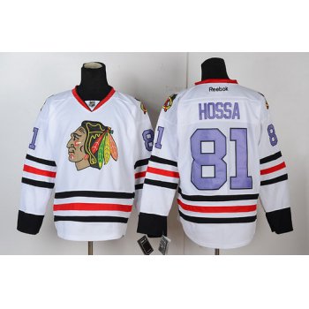 Chicago Blackhawks #81 Marian Hossa White With Purple Jersey