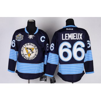 Pittsburgh Penguins #66 Mario Lemieux Navy Blue Third Jersey