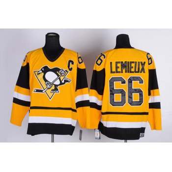 Pittsburgh Penguins #66 Mario Lemieux Yellow Throwback CCM Jersey