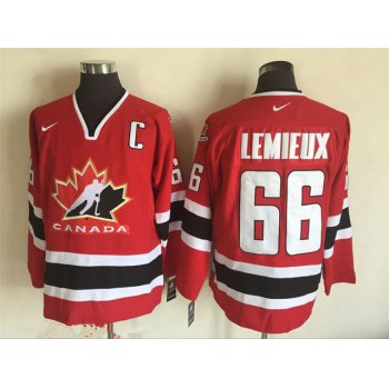 Men's 2002 Team Canada #66 Mario Lemieux Red Nike Olympic Throwback Stitched Hockey Jersey