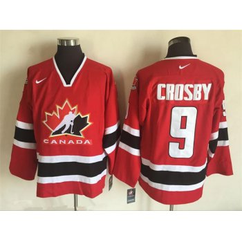 Men's 2002 Team Canada #9 Sidney Crosby Red Nike Olympic Throwback Stitched Hockey Jersey