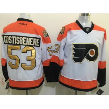 Men's Philadelphia Flyers #53 Shayne Gostisbehere White 50th Anniversary Gold Stitched NHL Reebok Hockey Jersey