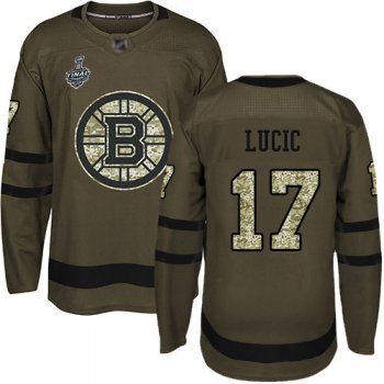 Men's Boston Bruins #17 Milan Lucic Green Salute to Service 2019 Stanley Cup Final Bound Stitched Hockey Jersey