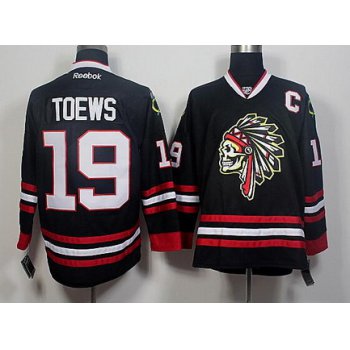 Men's Chicago Blackhawks #19 Jonathan Toews Black The Indians Skulls Fashion Jersey