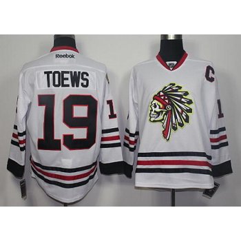 Men's Chicago Blackhawks #19 Jonathan Toews White The Indians Skulls Fashion Jersey