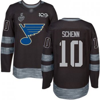 Men's St. Louis Blues #10 Brayden Schenn Black 1917-2017 100th Anniversary 2019 Stanley Cup Final Bound Stitched Hockey Jersey