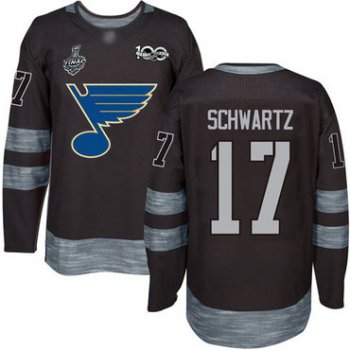 Men's St. Louis Blues #17 Jaden Schwartz Black 1917-2017 100th Anniversary 2019 Stanley Cup Final Bound Stitched Hockey Jersey