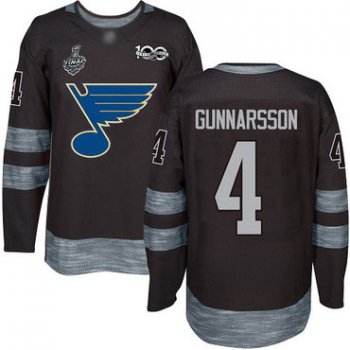 Men's St. Louis Blues #4 Carl Gunnarsson Black 1917-2017 100th Anniversary 2019 Stanley Cup Final Bound Stitched Hockey Jersey