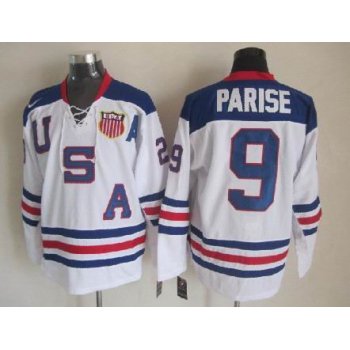 2010 Olympics USA #9 Zach Parise White Jersey