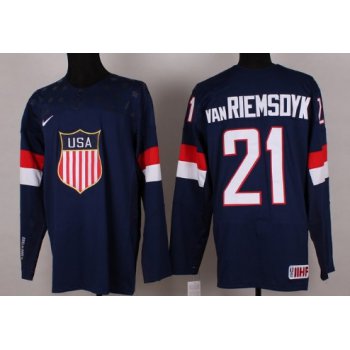 2014 Olympics USA #21 James van Riemsdyk Navy Blue Jersey