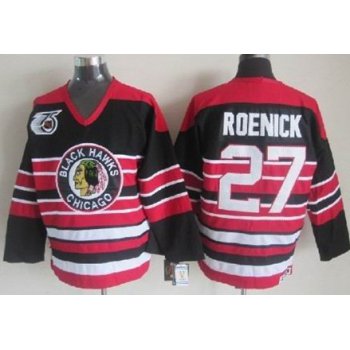 Chicago Blackhawks #27 Jeremy Roenick Black Pinstripe 75TH Throwback CCM Jersey