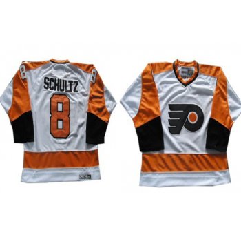 Philadelphia Flyers #8 Dave Schultz White Throwback CCM Jersey