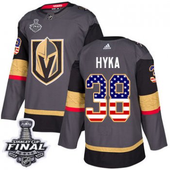 Adidas Golden Knights #38 Tomas Hyka Grey Home Authentic USA Flag 2018 Stanley Cup Final Stitched NHL Jersey