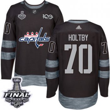 Adidas Capitals #70 Braden Holtby Black 1917-2017 100th Anniversary 2018 Stanley Cup Final Stitched NHL Jersey