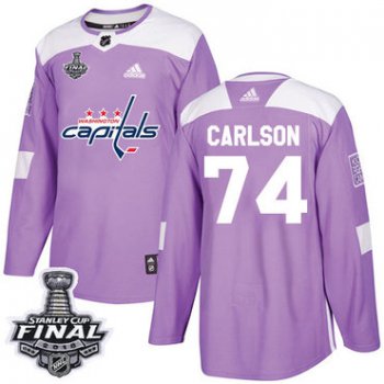 Adidas Capitals #74 John Carlson Purple Authentic Fights Cancer 2018 Stanley Cup Final Stitched NHL Jersey