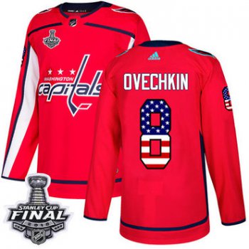 Adidas Capitals #8 Alex Ovechkin Red Home Authentic USA Flag 2018 Stanley Cup Final Stitched NHL Jersey