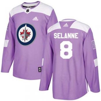 Adidas Jets #8 Teemu Selanne Purple Authentic Fights Cancer Stitched NHL Jersey