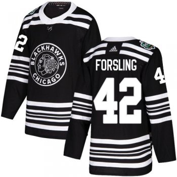 Adidas Blackhawks #42 Gustav Forsling Black Authentic 2019 Winter Classic Stitched NHL Jersey