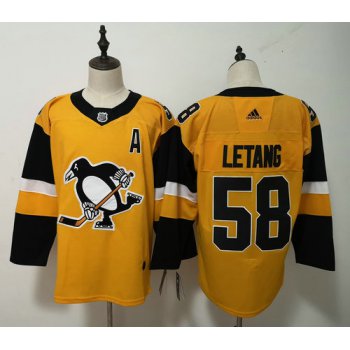 Adidas Pittsburgh Penguins #58 Kris Letang Yellow Alternate Stitched NHL Jersey