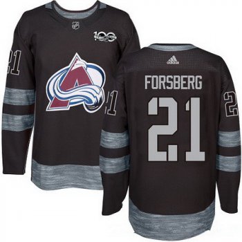 Men's Colorado Avalanche #21 Peter Forsberg Black 100th Anniversary Stitched NHL 2017 adidas Hockey Jersey