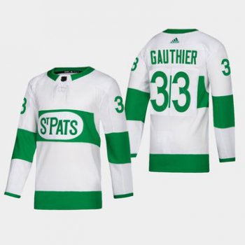 Men's Toronto Maple Leafs #33 Frederik Gauthier St. Pats Road Authentic Player White Jersey