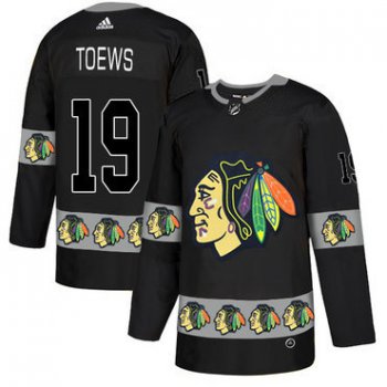 Men's Chicago Blackhawks #19 Jonathan Toews Black Team Logos Fashion Adidas Jersey