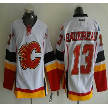 Calgary Flames #13 Johnny Gaudreau Reebok White Away Premier Hockey Jersey