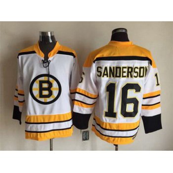 Men's Boston Bruins #16 Derek Sanderson 1968-69 White CCM Vintage Throwback Jersey