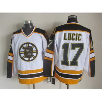 Men's Boston Bruins #17 Milan Lucic 1996-97 White CCM Vintage Throwback Jersey