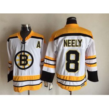 Men's Boston Bruins #8 Cam Neely 1968-69 White CCM Vintage Throwback Jersey