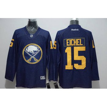 Men's Buffalo Sabres #15 Jack Eichel Navy Blue Denim Fabric Fashion Jersey