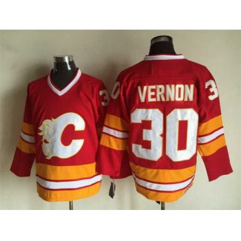 Men's Calgary Flames #30 Mike Vernon 1981-82 Red CCM Vintage Throwback Jersey