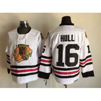 Men's Chicago Blackhawks #16 Bobby Hull White CCM Vintage Throwback Jersey