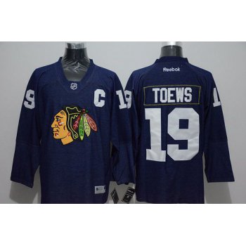 Men's Chicago Blackhawks #19 Jonathan Toews Navy Blue Denim Fabric Fashion Jersey