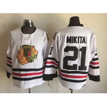 Men's Chicago Blackhawks #21 Stan Mikita White CCM Vintage Throwback Jersey