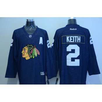 Men's Chicago Blackhawks #2 Duncan Keith Navy Blue Denim Fabric Fashion Jersey