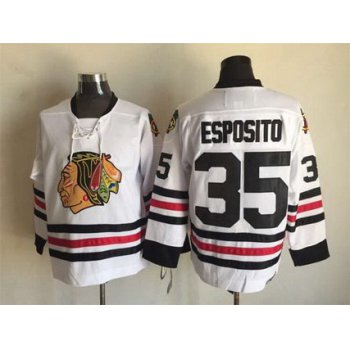 Men's Chicago Blackhawks #35 Tony Esposito White CCM Vintage Throwback Jersey