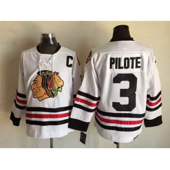 Men's Chicago Blackhawks #3 Pierre Pilote White CCM Vintage Throwback Jersey